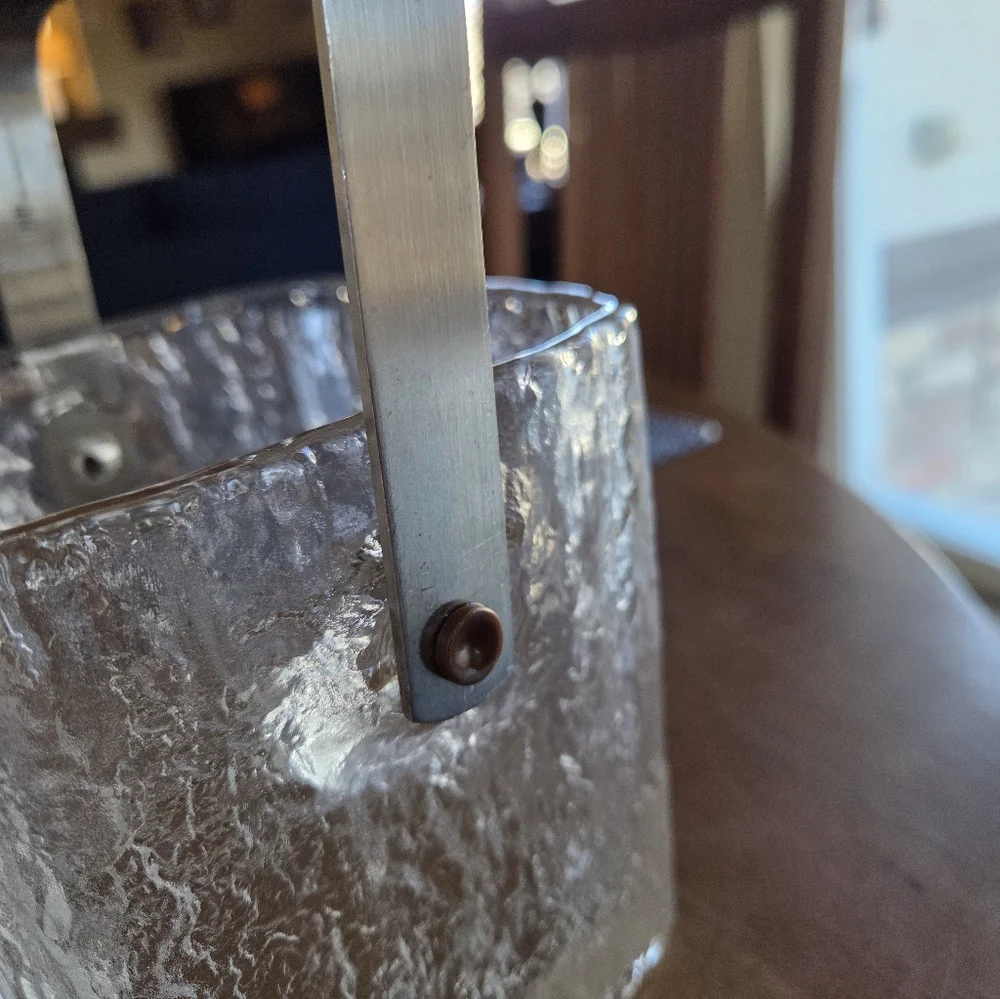 Mid Century Hoya Japan Glacier Ice Bucket With Stainless Steel Handle